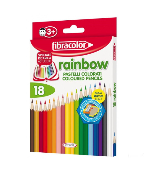 Creioane colorate 18 cul. cu ascuțitoare Rainbow, Fibracolor